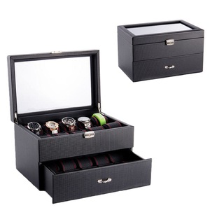 Catzon Watch Organizer Box with Drawer Display Case For Men Carbon Fiber Faux Leather Design