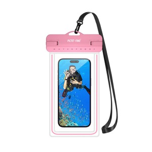 Catzon Waterproof Mobile Phone Bag IPX8 Phone Case with Lanyard Dry Bag for Up to 8.2 Inch-Pink