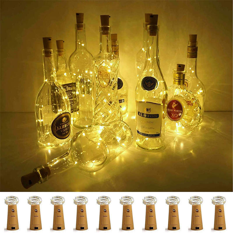 Catzon Wine Bottle Lights with Cork 10 Pack Battery Operated LED Cork Shape Silver Wire Mini String Lights for DIY Party Decor (Warm Light)