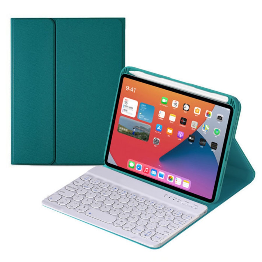 Catzon Wireless Keyboard For iPad Mini 6 Round key Keyboard Case With Pencil Holder-Dark Green