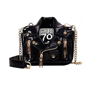 Catzon Women Chain Strap Shoulder Bag Unique Jacket Leather Handbags-Black