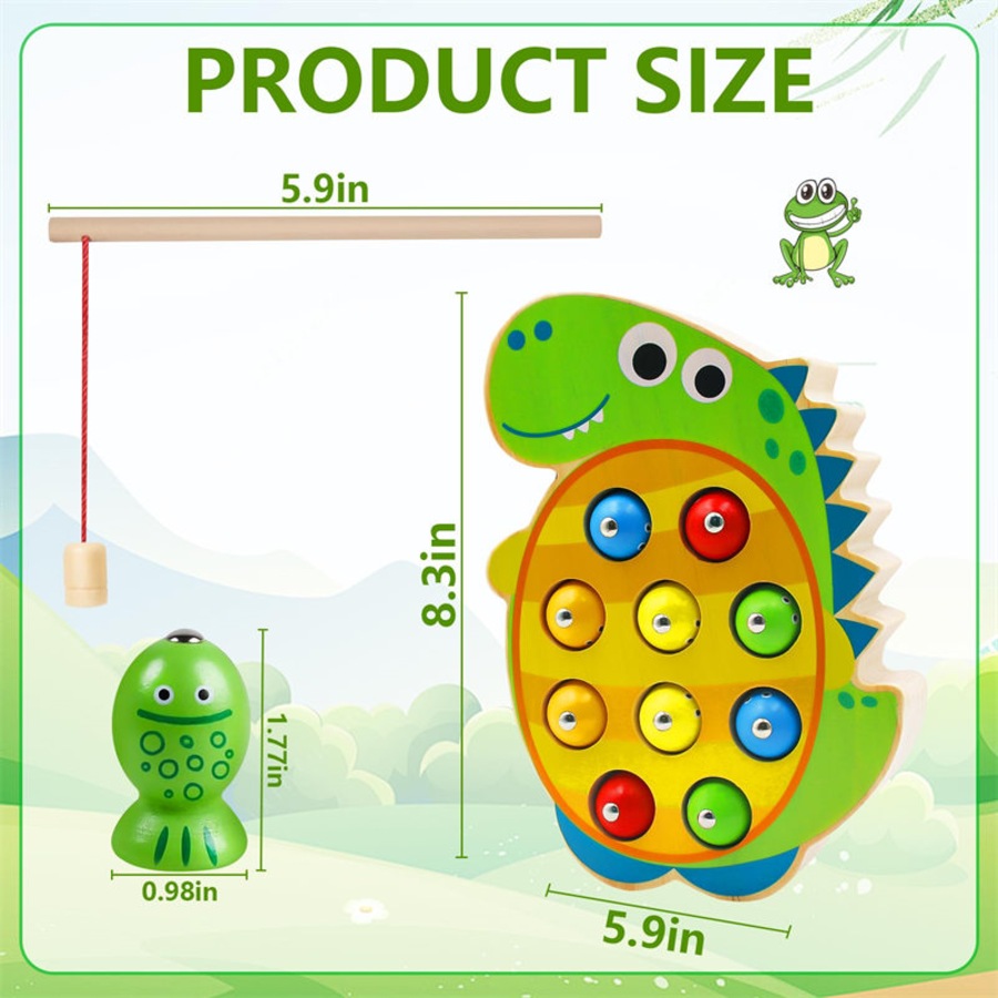 Catzon Wooden Magnetic Fishing Game Fine Motor Skills Toys for Toddlers-Dinosaur