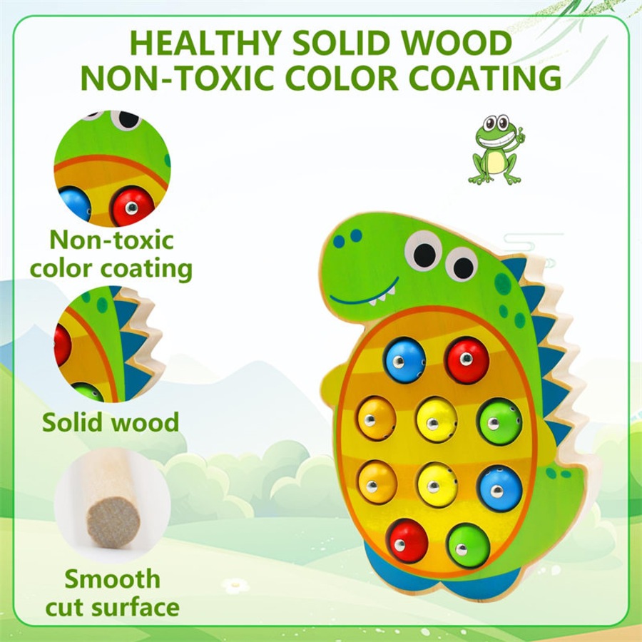 Catzon Wooden Magnetic Fishing Game Fine Motor Skills Toys for Toddlers-Dinosaur