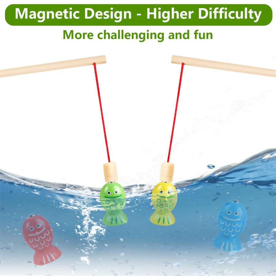 Catzon Wooden Magnetic Fishing Game Fine Motor Skills Toys for Toddlers-Dinosaur