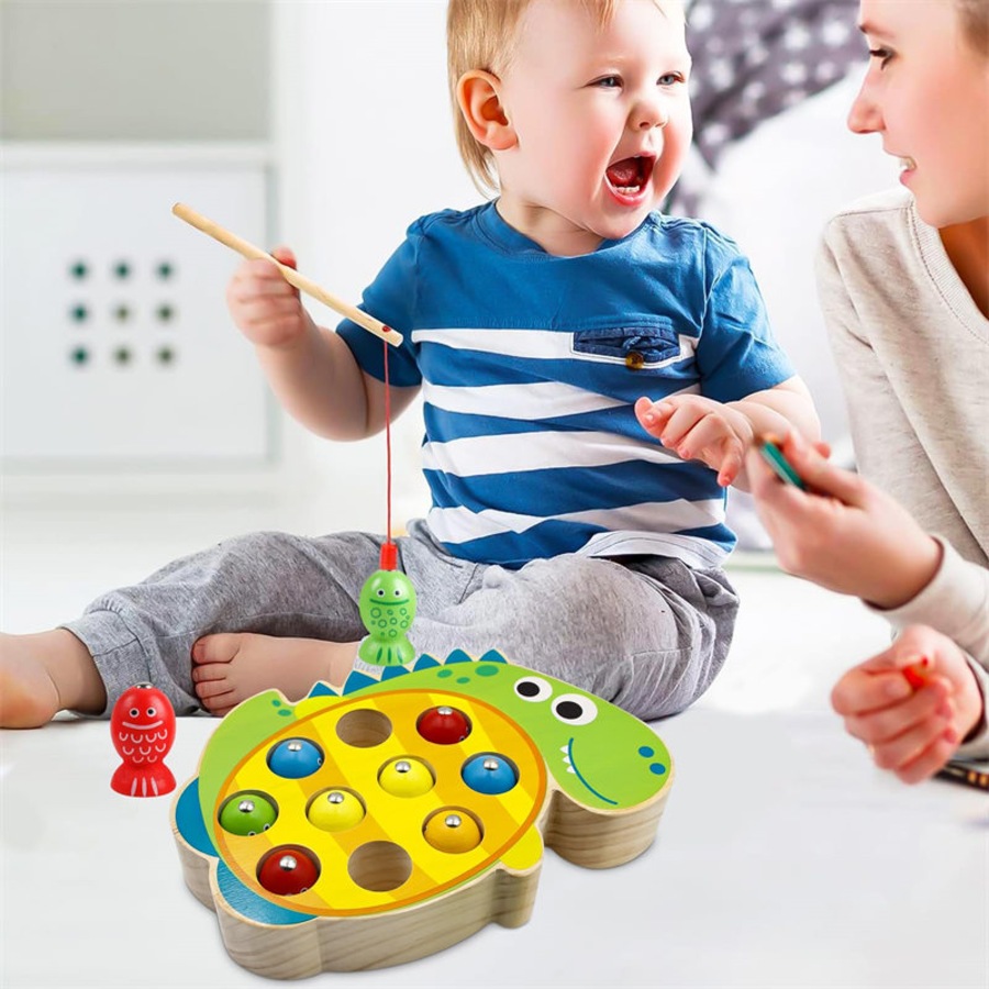 Catzon Wooden Magnetic Fishing Game Fine Motor Skills Toys for Toddlers-Dinosaur