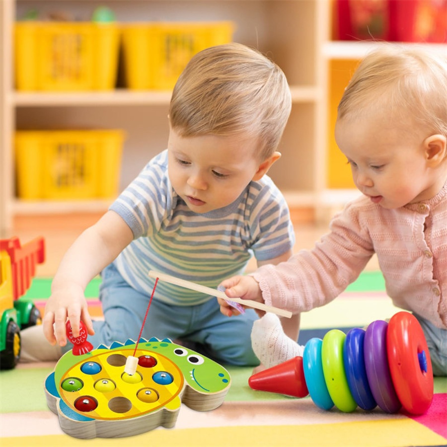 Catzon Wooden Magnetic Fishing Game Fine Motor Skills Toys for Toddlers-Dinosaur