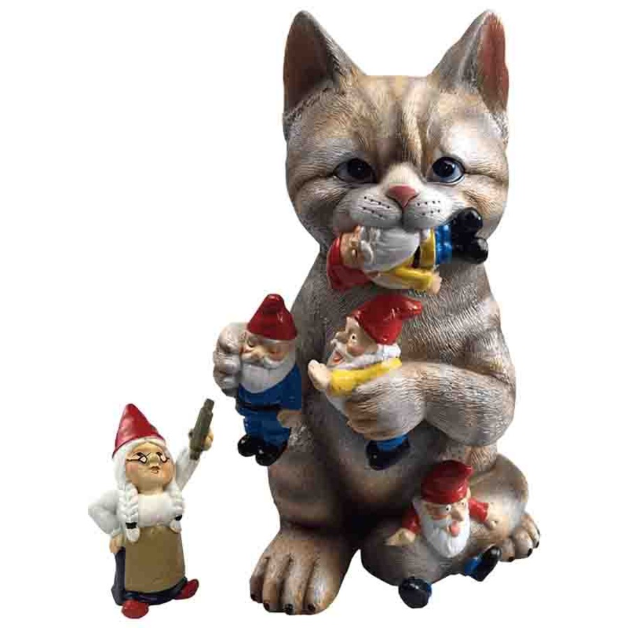 Catzon Garden Mischievous Cat Gnome Statue Lawn Ornaments Suitable for Indoor Outdoor Patio
