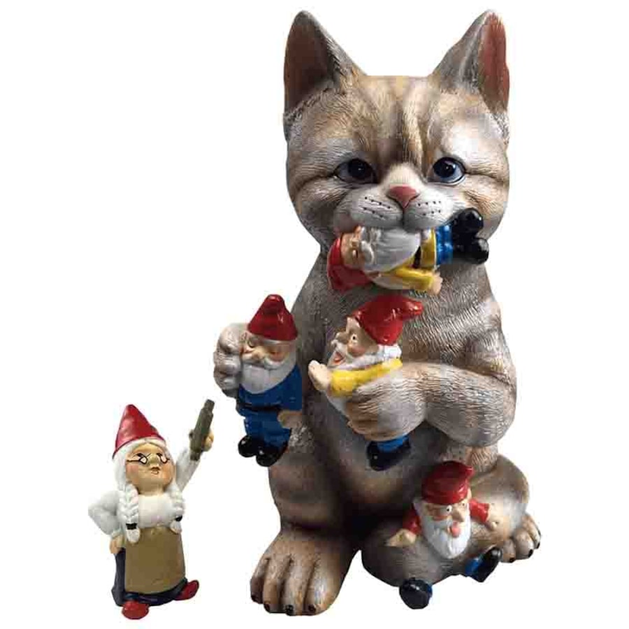 Catzon Garden Mischievous Cat Gnome Statue Lawn Ornaments Suitable for Indoor Outdoor Patio