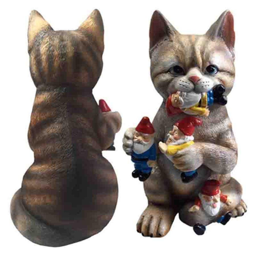 Catzon Garden Mischievous Cat Gnome Statue Lawn Ornaments Suitable for Indoor Outdoor Patio