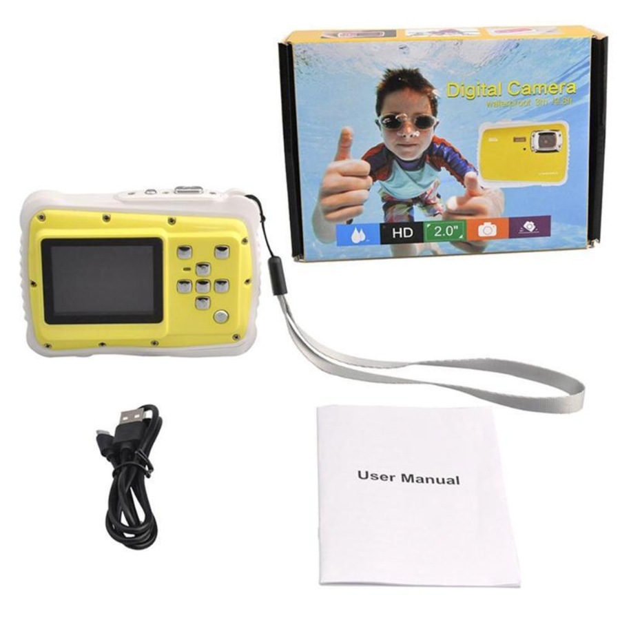 Catzon Kids Camera + SD Card 3M Waterproof 2.0 Inch LCD Screen 12MP HD Underwater Camera Yellow
