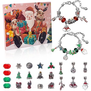 Christmas Advent Calendar DIY Charm Bracelet Jewelry Set Kids Surprise Gift Box