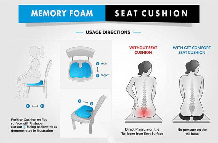 Mind Reader Orthopedic Seat Cushion, Memory Foam Chair Comfort Padding,  Ergonomic Tailbone Relief, Alleviate Back Pain and Tension, Grey 