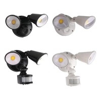 Defender Exterior LED Security Light Twin 20w Tri Colour in Matt Black/White