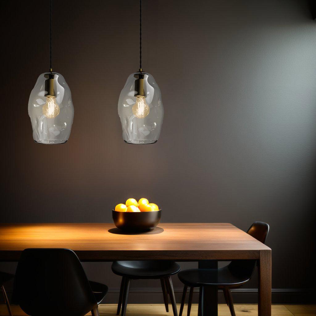 Hand Blown Glass Pendant Light In Iron 