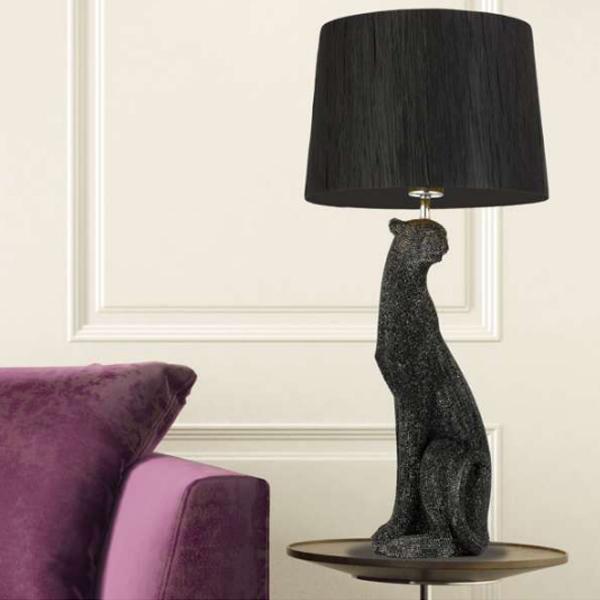 Nala Feline Table Lamp in Black or Silver
