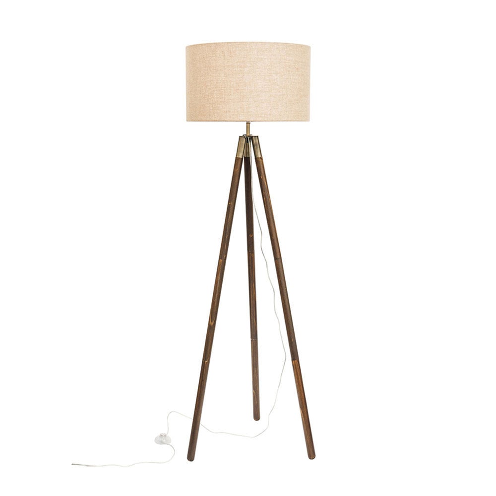 Traditional Timber Floor Lamp With Brass Highlights