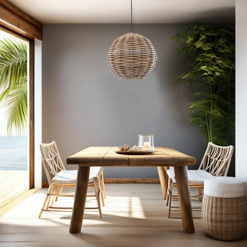 Rattan Pendant Light Round Small or Large E27 in Natural | Buy Pendant ...