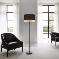 Tambura Floor Lamp and Shade with Wood Veneer Trim in White or Black