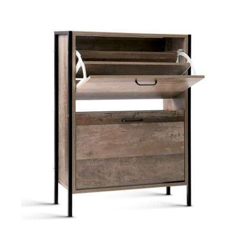 Artiss 12 Pair Wooden Vintage Shoe Rack Storage Cabinet - Wood