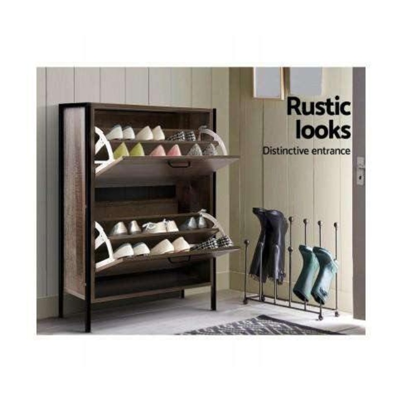 Artiss 12 Pair Wooden Vintage Shoe Rack Storage Cabinet - Wood main image 0