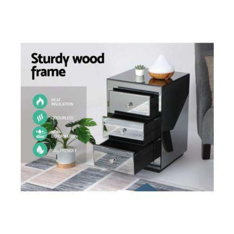 Buy Mirrored Bedside Table Grey MyDeal