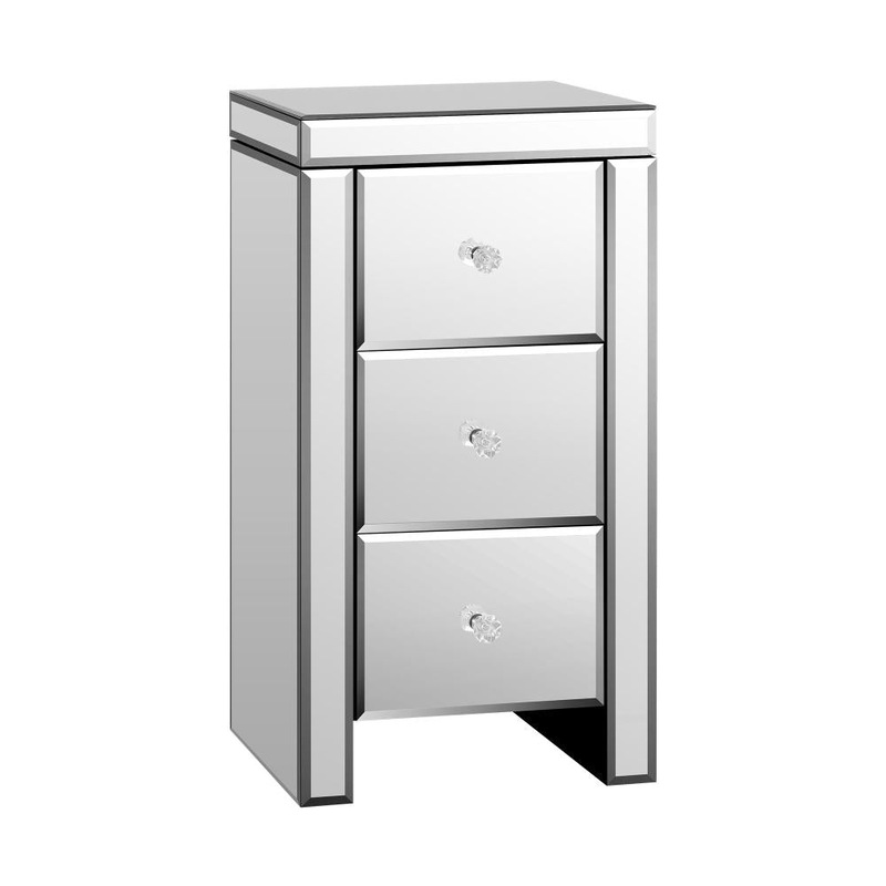 Buy Bedside Table, 3 Drawers Mirrored Nightstand Bedroom Storage