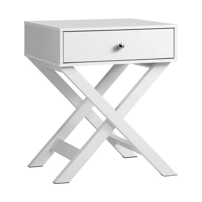 Buy Bedside Table with Wooden Frame and Cross Base Side Table