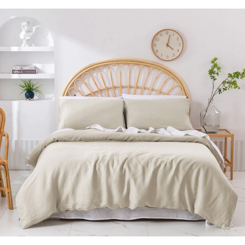 Buy Natural Home Vintage Washed Hemp Linen Quilt Cover Set Oatmeal