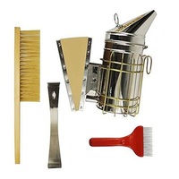 4Pcs Beekeeping Tools Kit, Stainless Steel Hive Tool, Bee Brush, Smoker, Comb Wax Extracting Fork