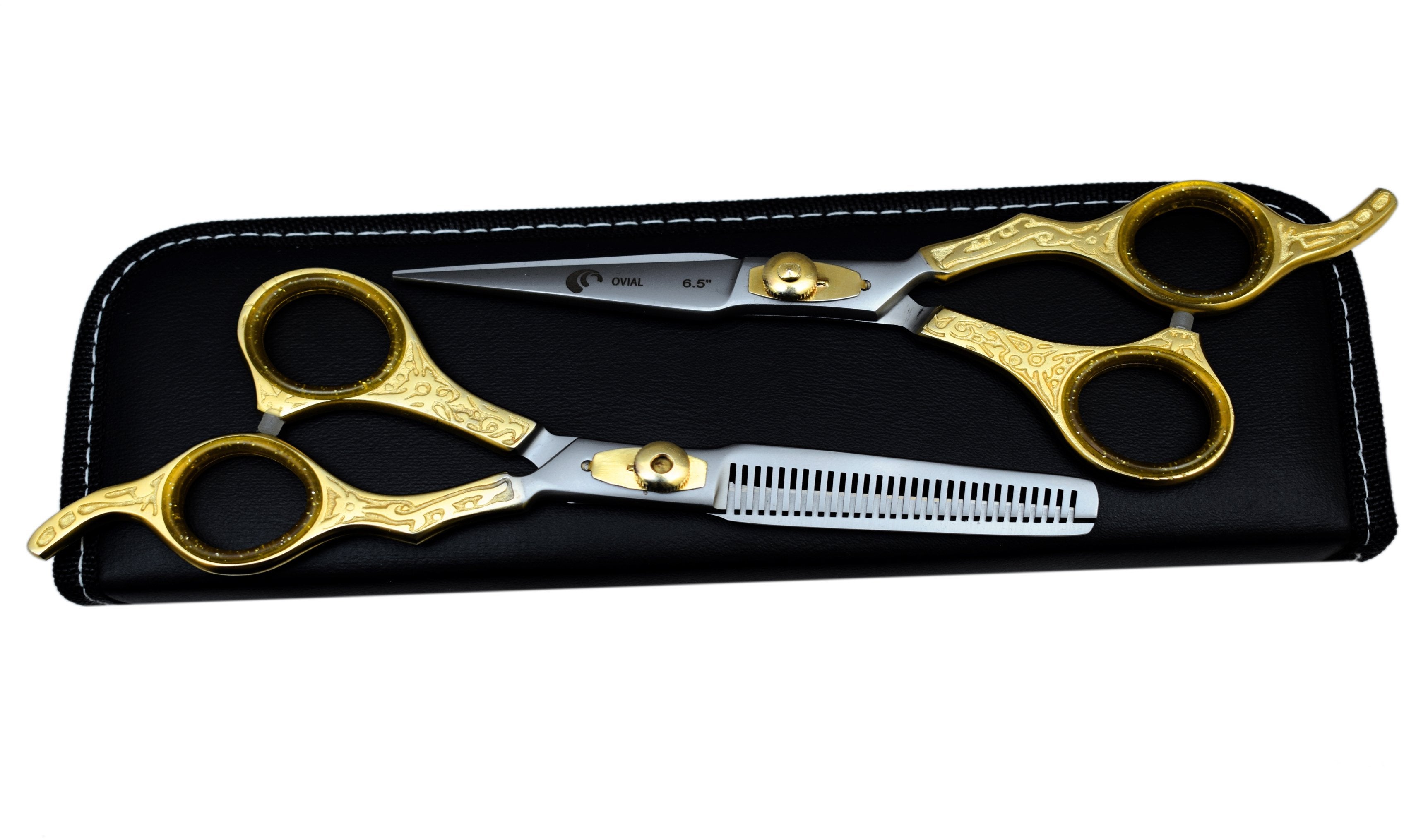 Ovial Carved - 24Kt Gold Plated Thinning & Trimming Scissors Set 6.5"