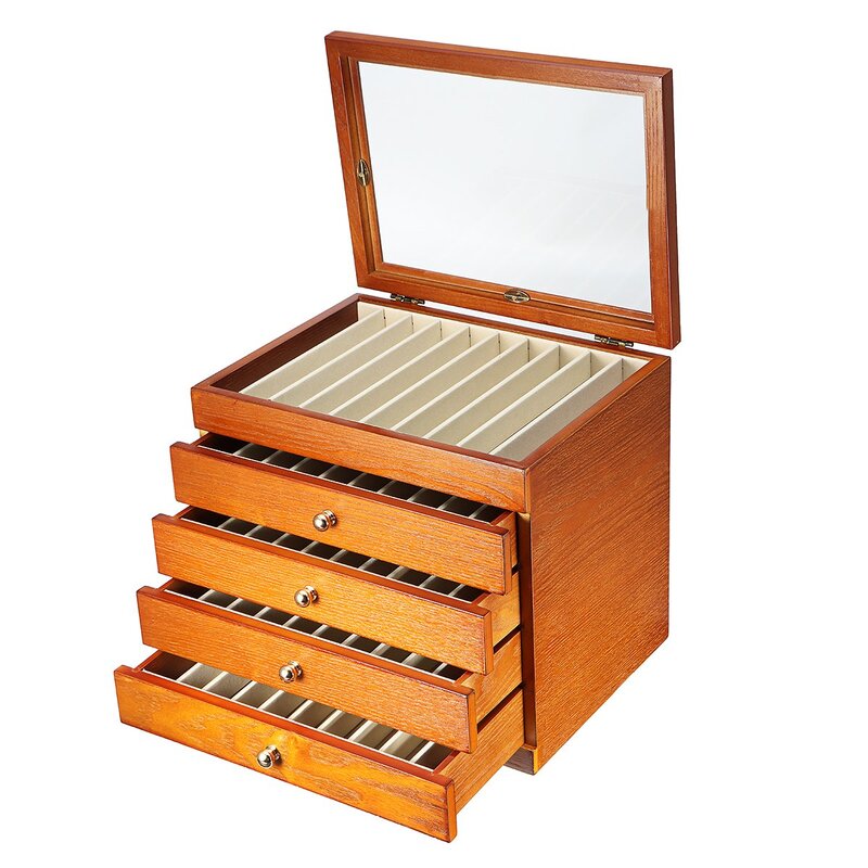 50 Pieces Fountain Pens Holder Wooden Pen Display Case With Antique
