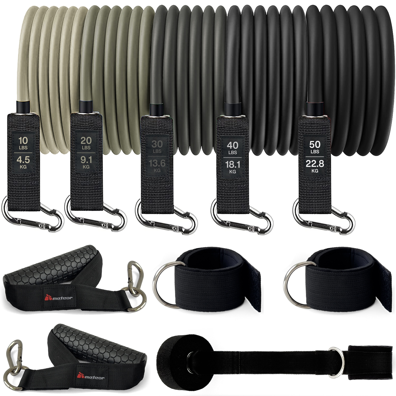 METEOR 11PC Resistance Bands Set Loop Exercise Workout Natural Rubber