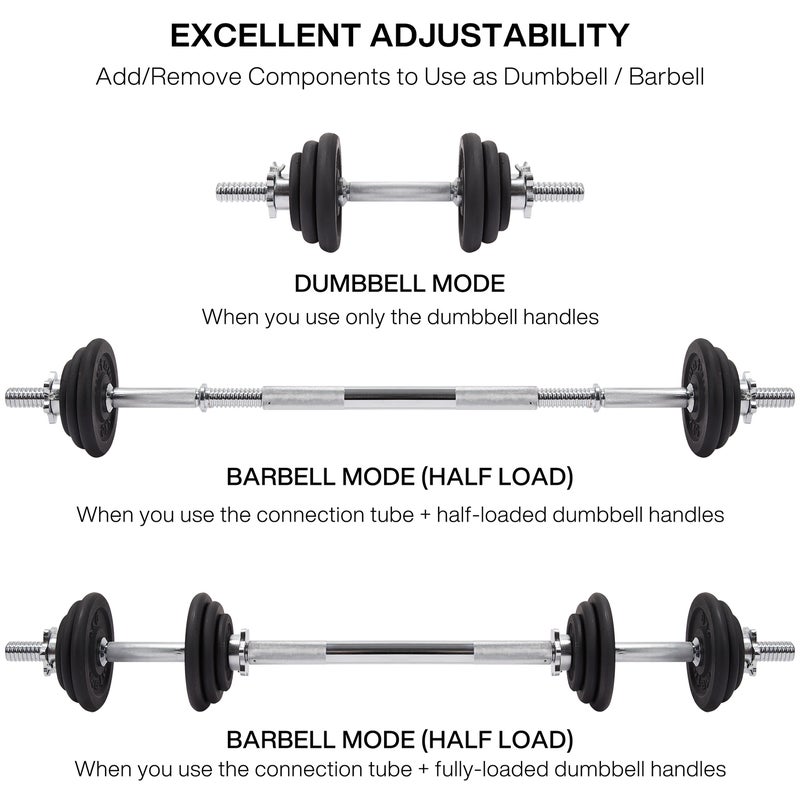 AVEC MOI Adjustable 40kg/30kg/20kg Full Body Workout Home Gym Workout Gym  Set - Includes Plates, Curling Bar, Dumbbell Attachment, Locks & More