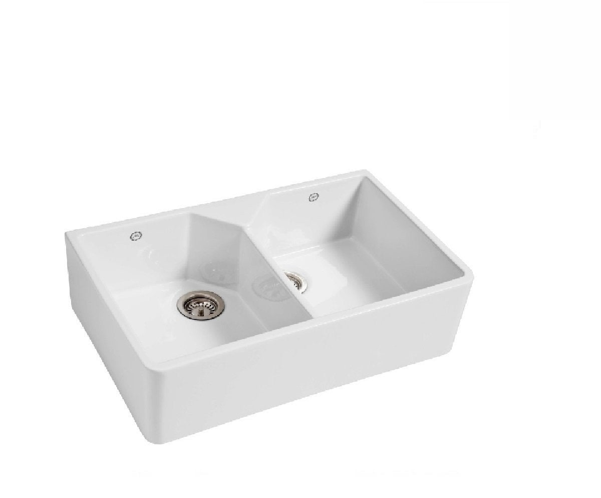 1901 Double Bowl Butler Sink 800mm Fireclay White AB0200-SSW