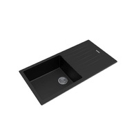 Arete Stone Kitchen Sink Black Granite Quartz with drainboard Top/Undermount 1000x500x200mm OX1050.KS