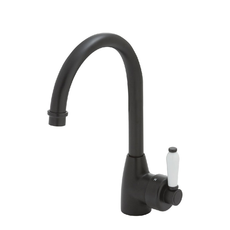 Buy Fienza Eleanor Gooseneck Sink Mixer Matte Black with White Ceramic