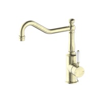 Nero York Kitchen Mixer Hook Spout with White Porcelain Lever Aged Brass NR69210701AB