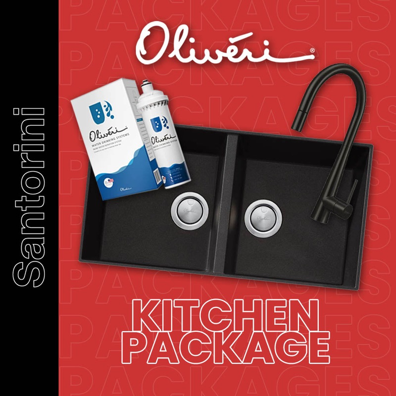Buy Oliveri Kitchen Package (Santorini Black Double Bowl 860x435mm Sink