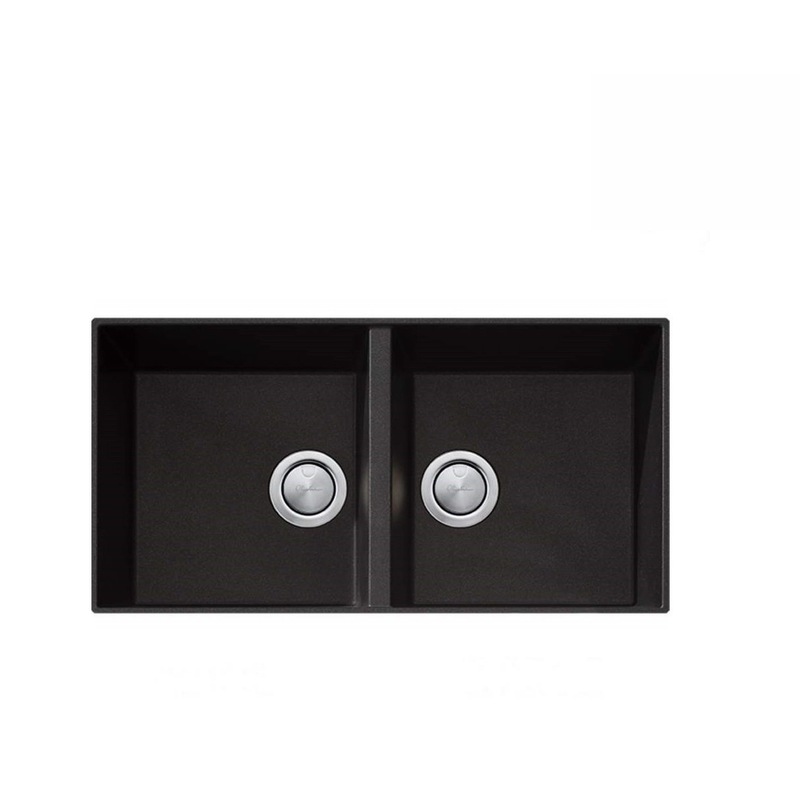Oliveri Santorini Black Double Bowl Undermount Sink (No Taphole) STBL1563U Buy Fireclay
