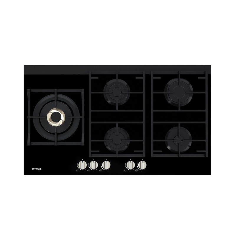 Buy Omega Cooktop 90cm, 5 burner gas hob (wok), Black OCG95FFX MyDeal