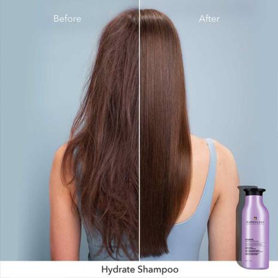 Pureology Hydrate Shampoo deeply hydrates normal to thick dry, color-treated hair.