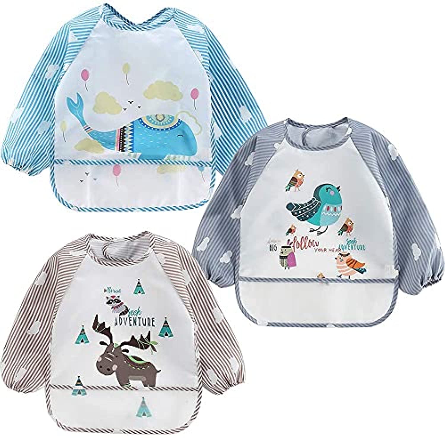 3-piece Long Sleeve Baby Bib Waterproof and Washable Stains
