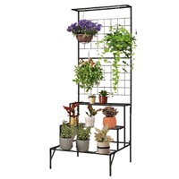3-Tier Hanging Plant Stand Metal Rack Flowers Pot Display Shelf Garden Planter Indoor Outdoor - Black