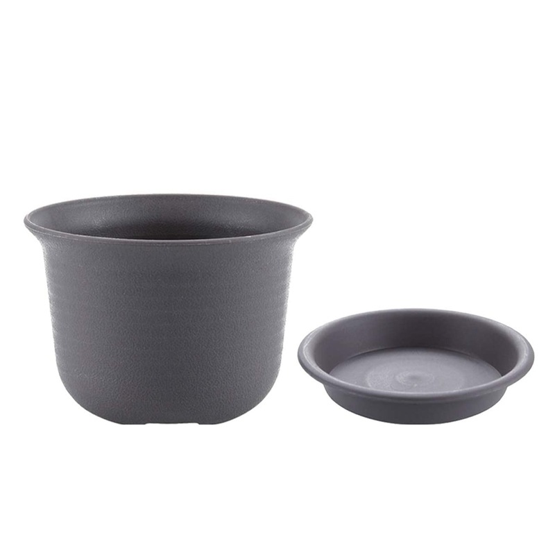 6 Inch Plastic Nursery Flower Pots with Pallet Black Set of 10 MyDeal