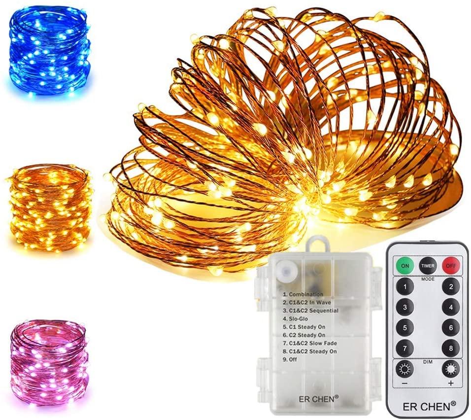 66Ft 200 LED String Lights, Battery Operated Copper Wire Color Changing Christmas Fairy Lights