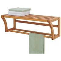 Bamboo Towel Rack Wall Mounted Bathroom Shelf Storage Top Home Solution