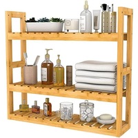 Bathroom 3-Tier Wall Mount Bamboo Shelf Adjustable Kitchen Rack Towel Holder
