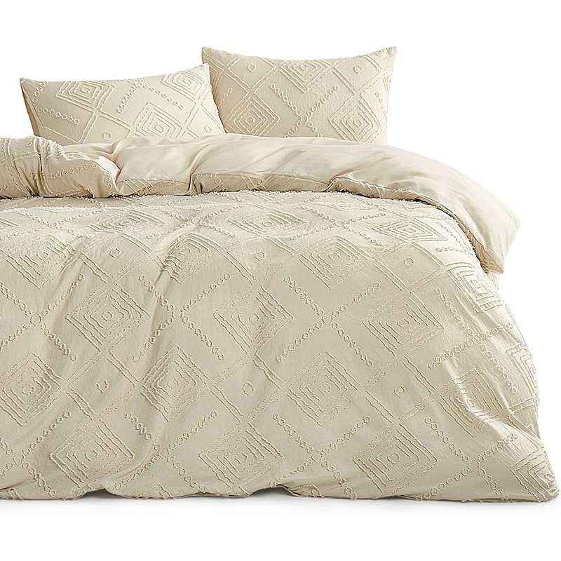 Buy Boho Quilt Cover Set Beige Cream Tufted Textured Shabby Chic