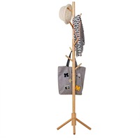 Coat Hat Hanger Stand Clothes Rack Bag Storage Shelf 6 Hook Wooden Tree Style