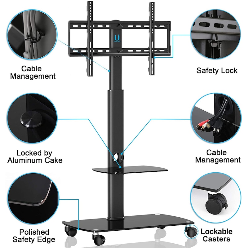 Rolling TV Stand on Wheels fit 32''-70'' Swivel Bracket Mount with 2 AV ...